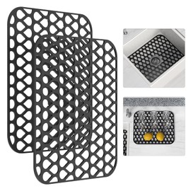 Silicone Sink Mat 2PCS TOOVEM Sink Protectors for Kitchen Sink, Sink Mat Grid Non-Slip Folding Sink for Bottom of Farmhouse Stainless Steel Porcelain Sink Pad - Black