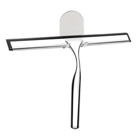 DOVORSY Stainless Steel Bath Handheld Squeegee for Shower Glass Doors Bathroom Windows Kitchen Mirror and Car Glass with Hooks Holder (10 inch, Silver)