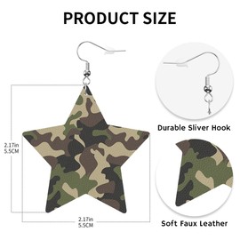 Swono Camouflage Leather Earrings Army Green Woodland Brown Black Olive Colors Classic Forest Texture Star Faux Leather Earring Lightweight Dangle Drop Earrings for Women