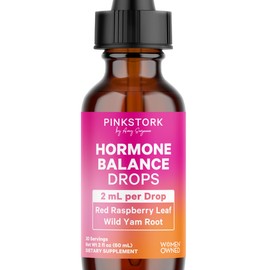 Pink Stork Hormone Balance Drops for Women - Supports Hormonal Health, PMS, Perimenopause & Mood, with Red Raspberry Leaf & Wild Yam - Liquid Supplement - Vegan, 2oz, 30 Servings