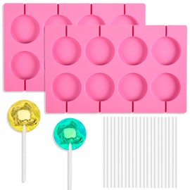 2x8 Capacity Round Silicone Lollipop Molds,Nonstick Chocolate Hard Candy Mold Silicone Sucker Mold with 20 Sticks for Hard Candies,Chocolate,Bread,Jellies,Suction Cup,Etc