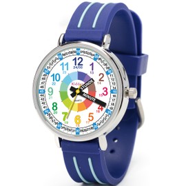 Kiddus Learning Watch for Kids Boys and Girls Analogue Watch with Exercises to Learn the Time Designed in Barcelona, 01 Blue Handles labelled, Ribbon