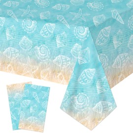 C L cooper life Beach Seashell Party Tablecloths Ocean Party Decorations 2pcs Seashell Starfish Theme Table Cover Decorations for Natural Beach Sea Baby Shower Supplies