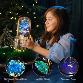 DEEMEI Mothers Day Flower Gifts for Mom Blue Rose Eternal Flower USB Light Up Rose in Glass Dome Anniversary Birthday Gift for Women Mothers Day Presents Flowers Gifts for Her Grandma Girlfriend Wife