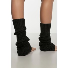 NITESHEYS Lambswool Winter Ribbed Leg Warmers Natural Wool Footless Long Socks For Women, Black, One Size