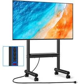 Rfiver Rolling TV Stand with Power Outlet for 40-75 inch TVs, Portable TV Stand on Wheels up to 110 lbs, Height Adjustable Mobile TV Cart for Office, Living Room, Max VESA 400x400mm