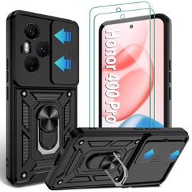 Jshru for Honor 400 Pro Case with Screen Protector,Built-in Camera Protection Cover and Ring Kickstand,Military Grade Shockproof Case for Honor 400 Pro,Black