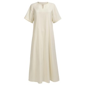 PROCOS Women's Medieval Underdress Short Sleeves Linen Tunic Peasant Dress Summer Cosplay Costumes (Large) White