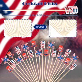 4th of July Patriotic Cocktail Picks Red White and Blue Toothpicks Fruit Sticks Sandwich Charcuterie Appetizer Skewers, for American Flag Patriotism Election Independence Day Decoration Party Supplies