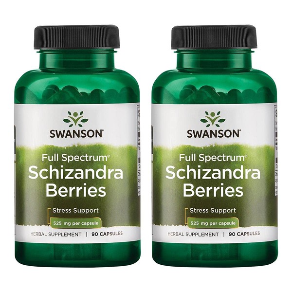 Swanson Full Spectrum Schizandra Berries - Herbal Supplement Promoting Stress Support & Liver Health - Helps Easy Body and Mind w/Natural Ingredients - (90 Capsules, 525mg Each) 2 Pack