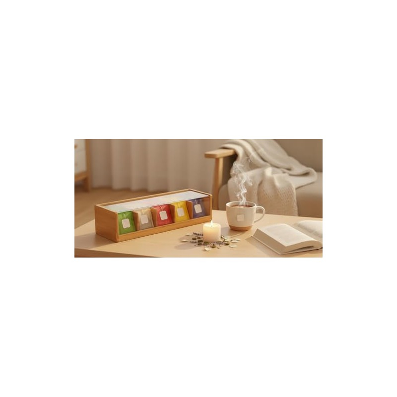 VITA PERFETTA Bamboo Tea Box with 5 Compartments Storage Box