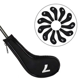 Set of 12 Neoprene Golf Club Iron Head Covers with Zipper Black