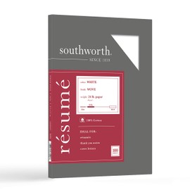 Southworth R14CF 100% Cotton Resume Paper White 24 lbs. Wove 8-1/2 x 11, 100/Box