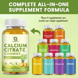 Calcium Citrate 1200mg with Vitamin D3, Calcium Gummies for Women, Calcium Supplements for Bone, Muscle, Immune Support, Sugar Free, Pineapple Flavor - 60 Gummies