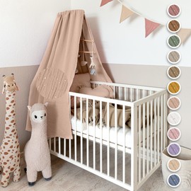 lilimaus Bed Canopy, Baby Cot, Dusky Pink, includes Pole – Canopy Baby Bed Made of 100% Cotton Muslin, Handmade – for Girls and Boys – Canopy Bed Curtains with Rod – Children's Baby Room Decoration