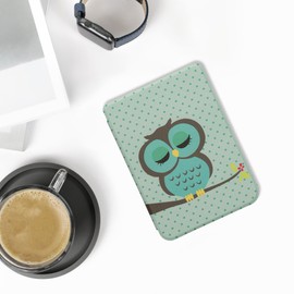 kwmobile Case Compatible with Kobo Clara BW/Colour Case - eReader Cover - Sleeping Owl Turquoise/Brown/Mint
