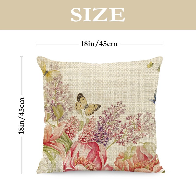 BREASOME 18x18 Inch Floral Butterfly Pillow Covers Set of 4