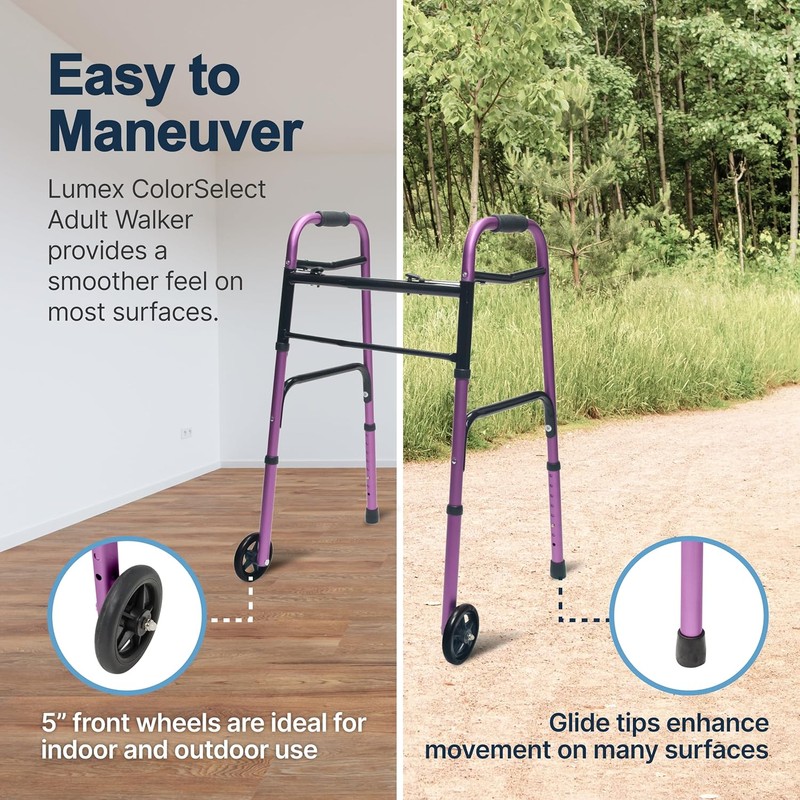Lumex ColorSelect Walkers for Seniors, Rolling & Folding Adult Walker