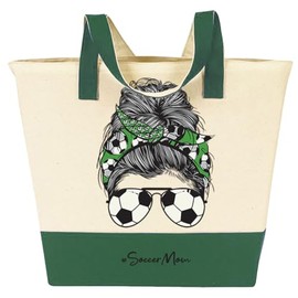 Gravity Threads Women's Mom Life Tote Bags - 100% Recyclable and Reusable Cotton Canvas, Soccer Green
