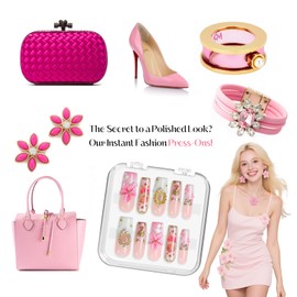 XGV Long Handmade Press on Nails - 3D Press on Nail With Flower, Pretty & Reusable for Daily Wear