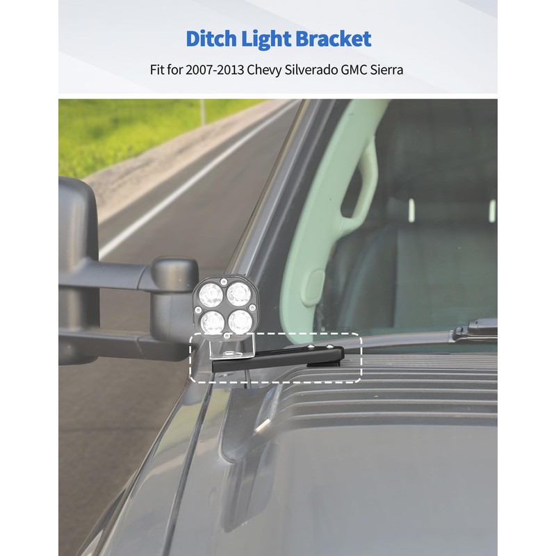 DSWSQ Ditch Hood Hinge Light Brackets for 2007-2013 Chevy Silverado