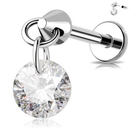 Melighting CZ Flat Back Earring 16G Cartilage Piercing JewelleryTitanium Tragus Stud Threadless Push in Helix Earring, 16G 6MM, Titan, Zirkonia