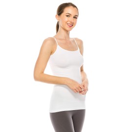 Kurve Women’s Camisole Tank Top - Basic Seamless Stretch Spaghetti Strap Cami Tops UV Protective Fabric Rated UPF 50+ (Made in USA) White, Large/X-Large