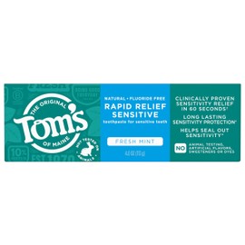 Tom's of Maine Fluoride-Free Rapid Relief Sensitive Toothpaste, Fresh Mint, 4 oz. (Packaging May Vary)