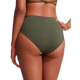 CRZ YOGA Bikini Bottoms for Women Mid Rise Full Coverage Bathing Suit Swimsuit Basic Swim Briefs Dark Olive X-Small