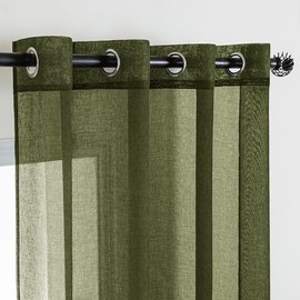 MIULEE - Cortinas semitransparentes de 2 paneles de color verde oliva, elegantes ojales en la parte superior, cortinas de gasa/tratamiento de lino con textura verde oscuro para recámara, sala de estar