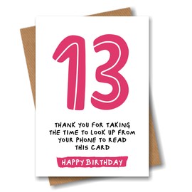 13th Birthday Card - Funny Joke for 13 Year Old - Pink