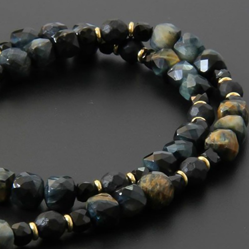 COLANCOLAN FORCE 5 Polyhedral Cube Necklace, Dark Blue Tiger Eye,