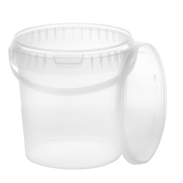 Bucket with Lid, 10 x 1 Litre, Transparent, Food-Safe, Stable, Airtight, Plastic Bucket with Handle, Empty, 10 Pieces Each 1 Litre