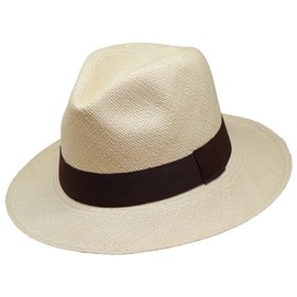 Traditional Foldable/Rollable Genuine Panama Hat - Natural with Brown Band - 57cm