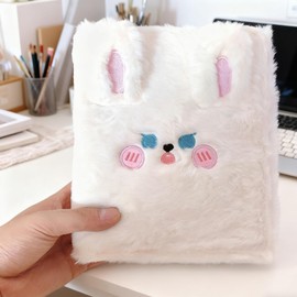 H-K Sticker Pad A6 Binder Fluffy, Cute, Girls, Binder x 1, 10 Refills, Animal Design Notepad Notebook Album (Rabbit)