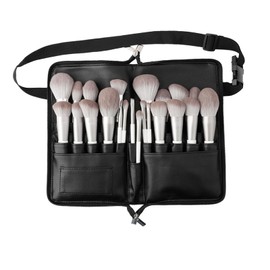 24 Makeup Brush Organiser Bag, Portable Cosmetic Bag for Travel, Brush Case, Pencil Case Made of Waxed Canvas, Durable Portable Bag for Watercolour Brushes (Black)