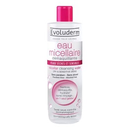 EVOLUDERM MICELLAR CLEANSING WATER DRY/SENSITIVE SKIN FRANCE 500 ml/16.9 fl.oz