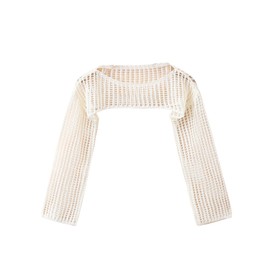 Floerns Girls Color Block Long Sleeve Drop Shoulder Crochet Crop Top Sweaters White 12Y