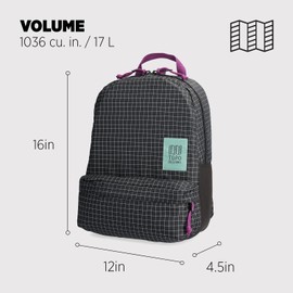 Topo Designs Dash Pack, Lightweight Laptop Backpack, 100% Recycled Materials, Fair Wear + WRAP Certified, 17L (Grid)