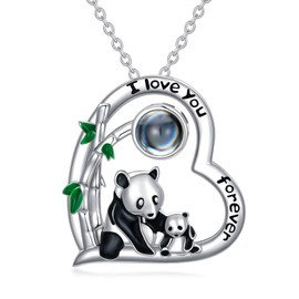 Dorunmo I Love You Necklace 100 Languages Projection Necklace 925 Sterling Silver Cute Animal Panda Pendant Necklace jewelry Gifts for Mom Women Birthday Mothers Day