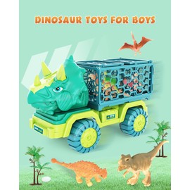 Dinosaur Truck Toy for Kids 3-5 Years Old, Triceratops Transport Car Carrier Truck with 15 Dino Figures Activity Play Mat Dinosaur Egg and Trees Dinosaur Escape Play Set Boys Girls Easter Birthday
