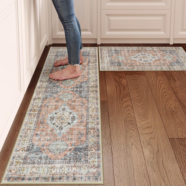 LEEVAN Kitchen Rug Set of 2, Washable Kitchen Mat for