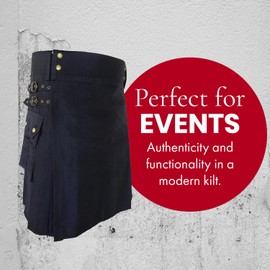 UT Kilts Men's Standard Utility Kilt, Modern Scottish Kilt for Everyday Wear, Tactical Kilts with Adjustable Hip Straps & Cargo Pockets for Men, 22" Length, Dark Blue, Size 44-45