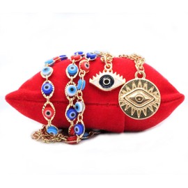 Gold Evil Eye Pendant Necklace with Multi-Layered Chain – Protective Amulet Jewelry and Boho Fashion Statement Accessory for Women