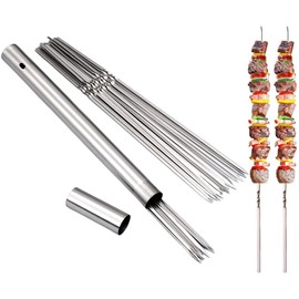 WILLBBQ 304 Stainless Steel 13.2" Long Flat Barbecue Skewers,20PCS/40PCS BBQ Kebab Skewers with Portable Metal Storage Tube,Reusable for Grilling Barbecue Kitchen Party and Outdoor Cooking (20PCS)