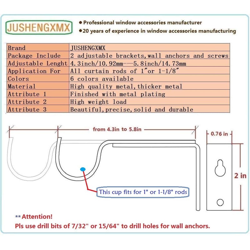 Curtain Rod Bracket Set Of 2 For 1 Or 1
