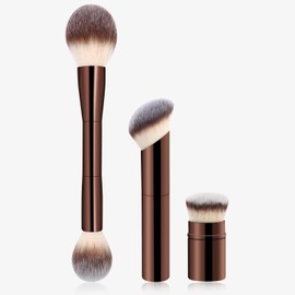 HEYMKGO Brochas de Maquillaje, 3 Piezas Fundación Cepillo de Maquillaje, Doble Terminado Profesional Brochas para Maquillaje Fundación, Cepillos de Enrojecimiento y Contorno para Líquido de Amortiguación, Crema, Polvo
