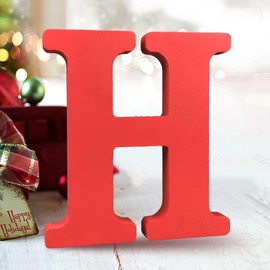 AOCEAN 6 Inch Red Wood Letters Unfinished Wood Letters for Wall Decor Decorative Standing Letters Slices Sign Board Decoration for Craft Home Party Projects (H)