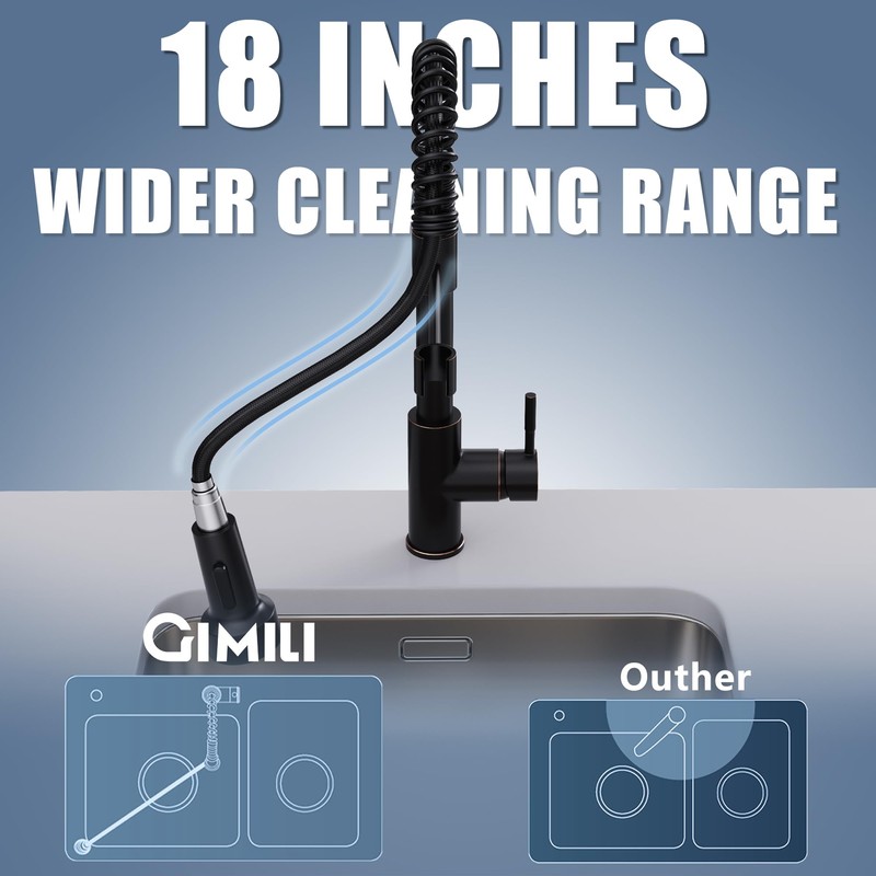 GIMILI Oil Rubbed Bronze Kitchen Faucet with Pull Down Sprayer