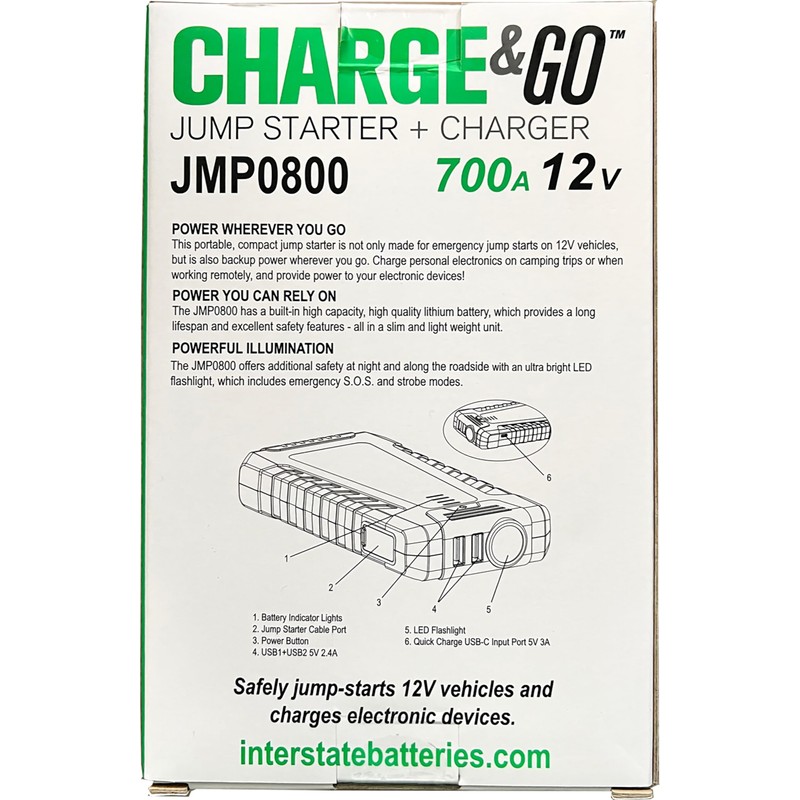 Interstate Batteries Jump Starter and Charger 12V 700A (8,000mAh, 8Ah)